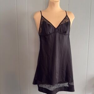 Victoria's Secret Black Satin Lace Slip Dress 2010s‎ Coquette Soft Grunge M